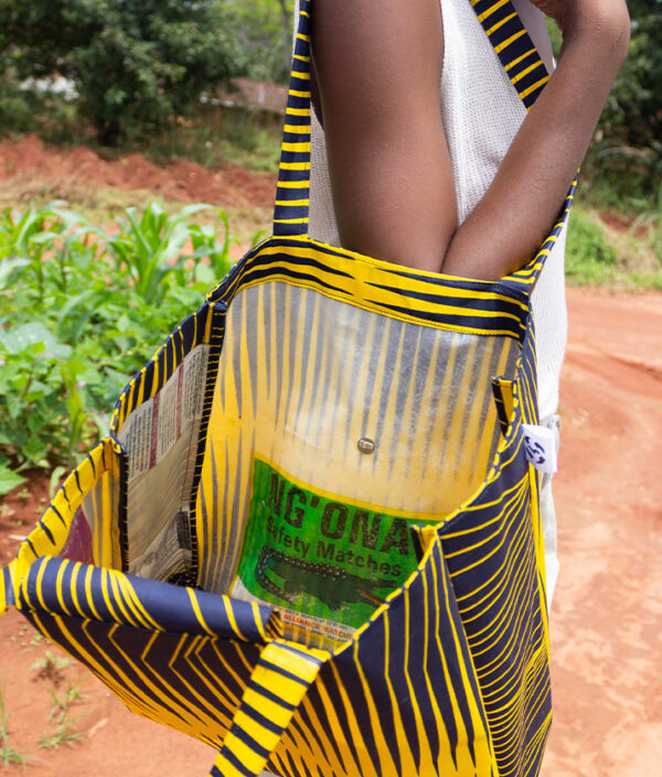 City Bag Tote — Recycled plastic and African wax cotton